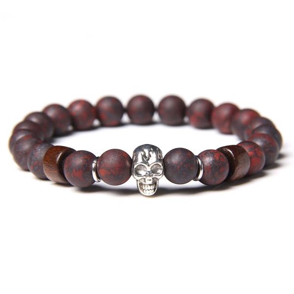 

beaded, strands matte natural bloodstone beads elastic bracelet men silver color charm for energy bangle jewelry gifts, Black