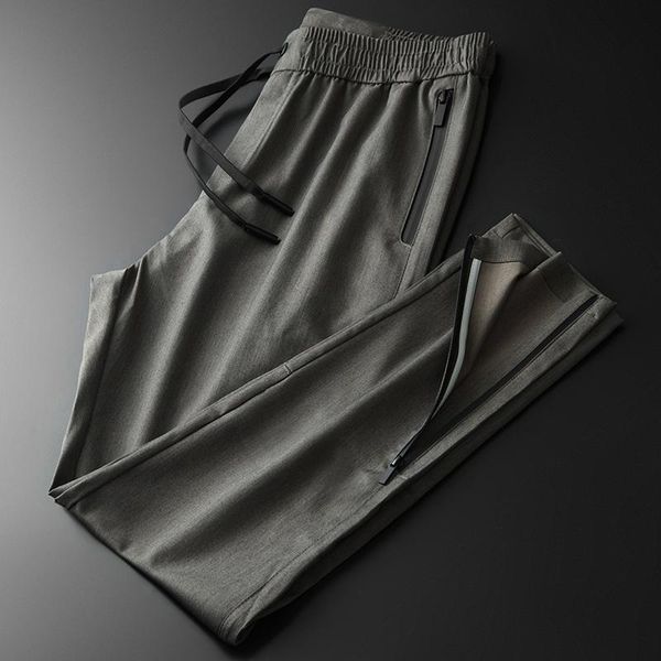 

men's pants mens luxury waterproof glue zipper design elastic waist men fashion leisure sports trousers plus size 4xl, Black