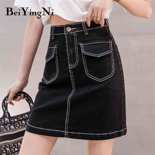 

mini skirt women oversized high waist leisure korean black a line denim short skirts harajuku faldas jupe femme 210506