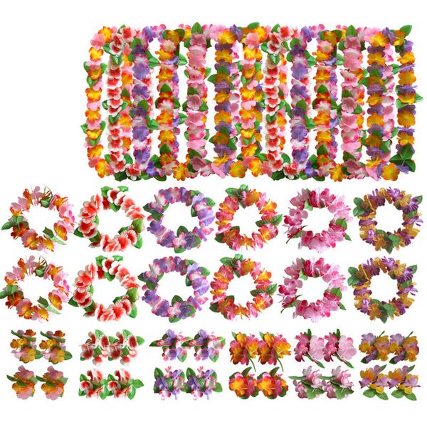 12 cores Hawaii Flower Festival Luau Beach Party Festa Headband Colar pulseira conjunto decoração de aniversário 4 pcs / set