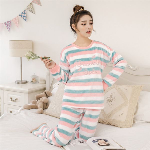 

women pajamas set women pyjamas thick flannel cute sheep female warm winter pajama set long sleeve full trousers two piece 2021, Black;red