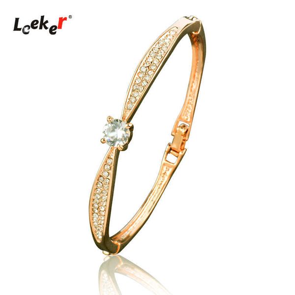 

leeker personality design round cubic zircon bangle for women rose gold silver color crystal bracelet statement jewelry 154 lk7 q0719, Black