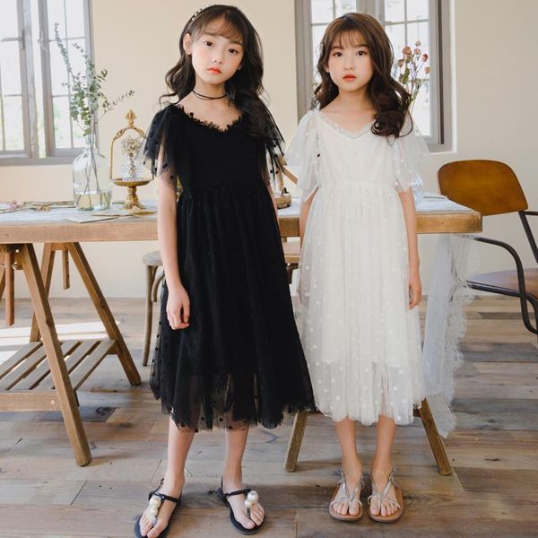 

to 16 years,kids dress girls lace pollk dot 2021 children summer clothes teen baby party princess v-neck,#6051 girl's dresses, Red;yellow