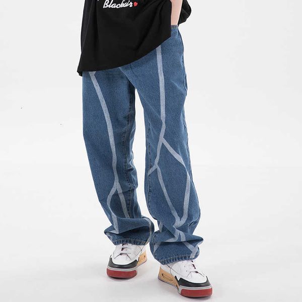 

men's jeans linhas de em linha graffiti dos homens high street reta lavado casual denim calas harajuku oversize eclx xb7x, Blue
