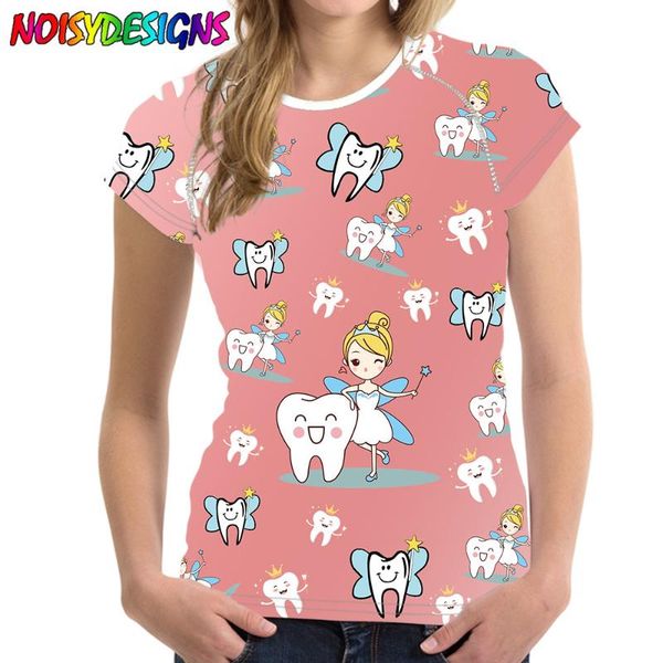 

women's t-shirt noisydesigns cartoon dental/tooth/dentist fairy print t shirt women short sleeve o neck loose tshirt summer tee, White