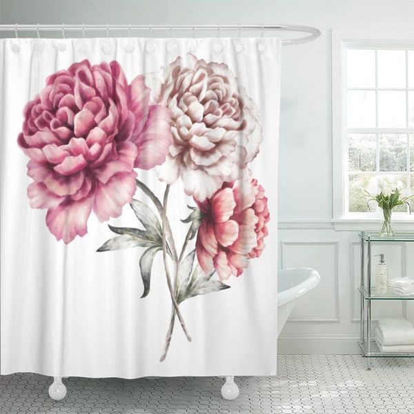 

shower curtains pink peonies watercolor flowers floral in pastel colors bouquet curtain waterproof polyester fabric 72 x 78 inches