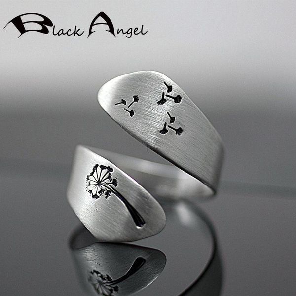 

cluster rings black angel fashion vintage silver hand-brushed winding dandelion tree leaf resizable ring jewelry of life for women, Golden;silver