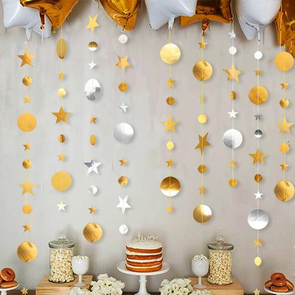 

party decoration 4m gold silver star circle paper garlands wedding screen decor birthday supplies girls bedroom
