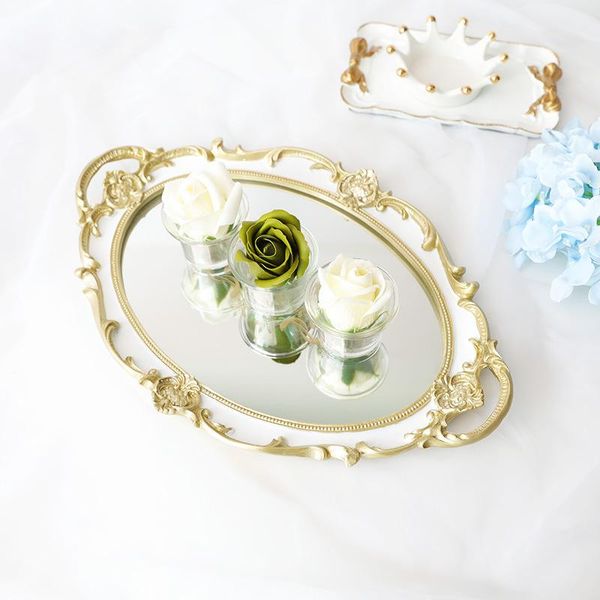 

kitchen storage & organization french art luxury retro gold mirror tray simple home bathroom high-end resin cosmetics tea cup decoratio