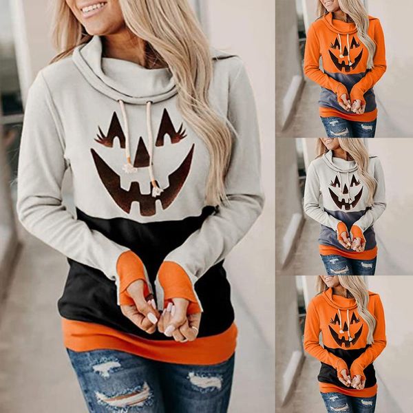 

women's hoodies & sweatshirts autumn halloween pumpkin funny clothing sweat shirts women horror party long sleeve pullover hooded ladie, Black