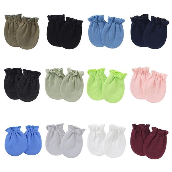 

children's mittens 1pair baby anti-scratch soft cotton gloves born solid color handguard, White