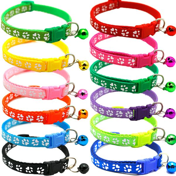

1.0 footprint collars pet patch dog collar cat single with bell easy to find leashes length adjustable 19-32cm
