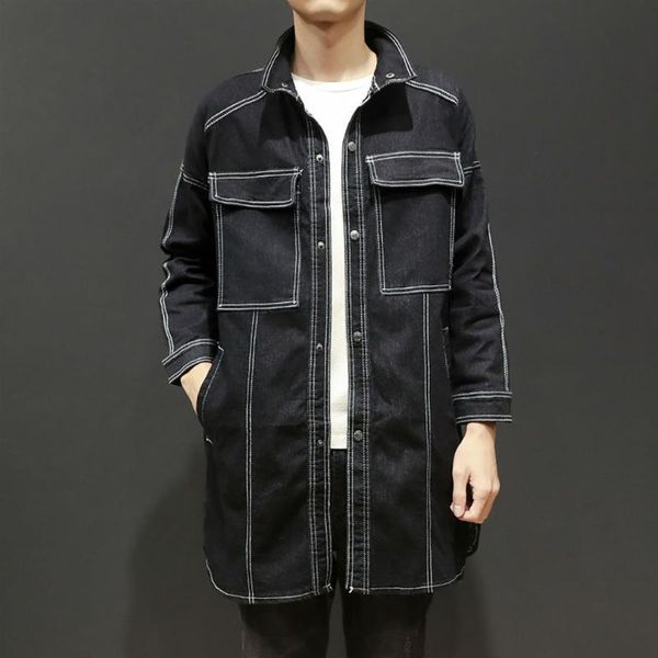 

men's jackets bomber jacket men patchwork denim japanese outerwear coats spring autumn male black hip hop long section coat, Black;brown