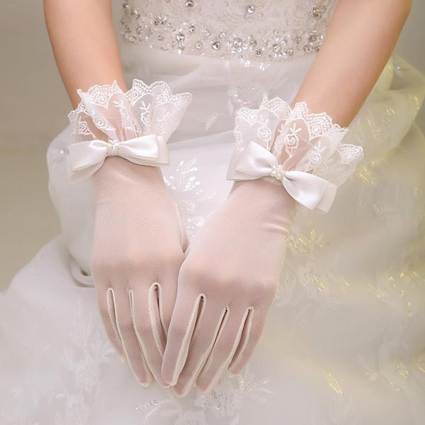 

bridal gloves ivory/white 2021 bride wedding wrist short white finger lace bow spring accessories