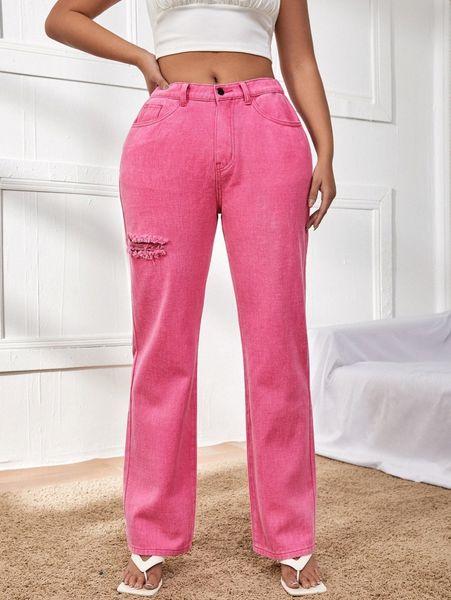 

ripped straight leg jeans j4g1#, Blue