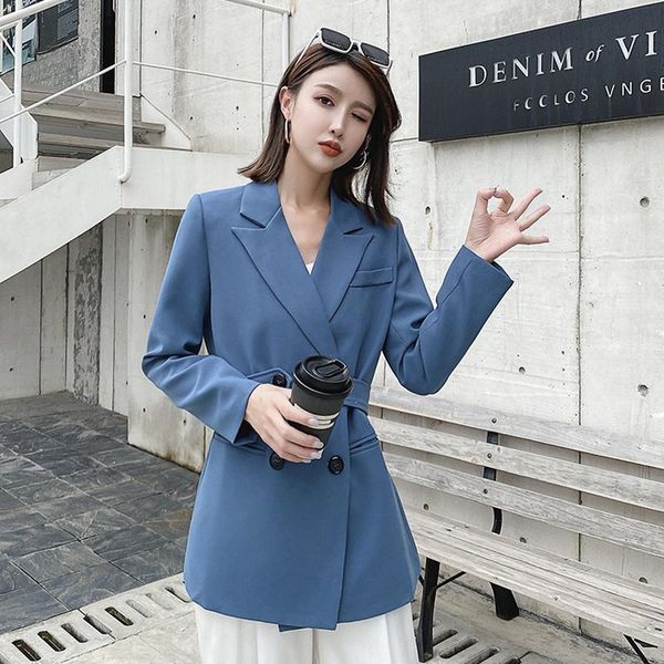 

women's suits & blazers small suit 2021 autumn clothing korean version medium and long slim fit detachable belt jacket batch, White;black
