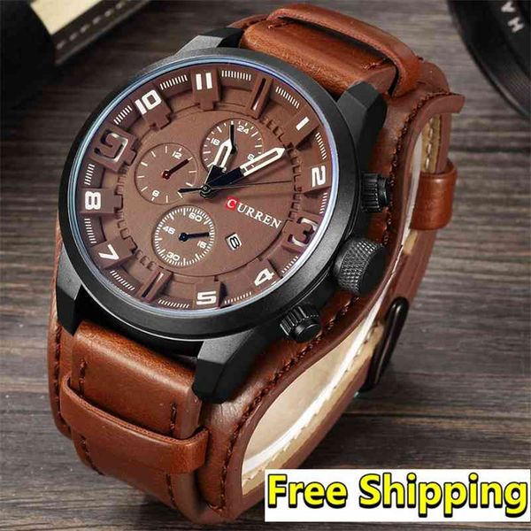 Curren Mens Relógios Top Marca de Luxo Moda Steampunk Couro Retro Masculino relógio de pulso relógio de relógio de pulso militar relógio 210527