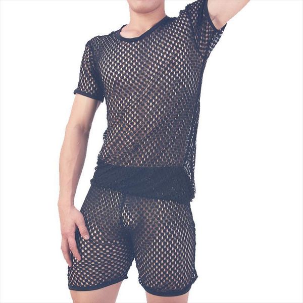 

mesh see through fishnet mens t shirts short sleeve man nightclub wear men party perform streetwear only top, White;black