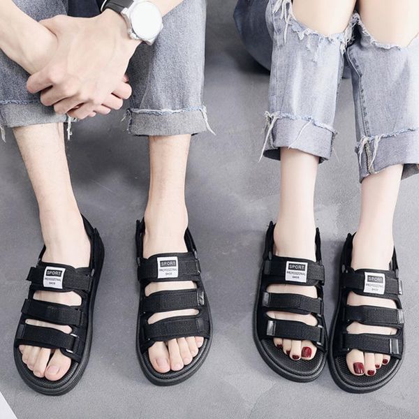 

sandals couple shoes sandalias casual women summer lovers sandles outdoor breathable comfort slip on plus size open, Black