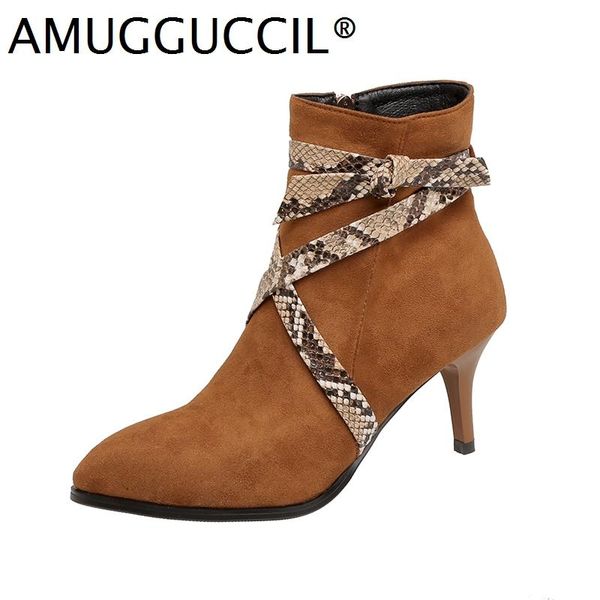 

boots 2021 plus big size 34-48 black brown zip fashion mid heel winter autumn girl female women ankle x2064
