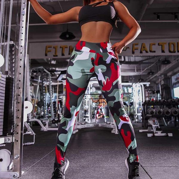 

yoga outfits women pants high waist camouflage printed breathable elastic leggings for fitness x85, White;red