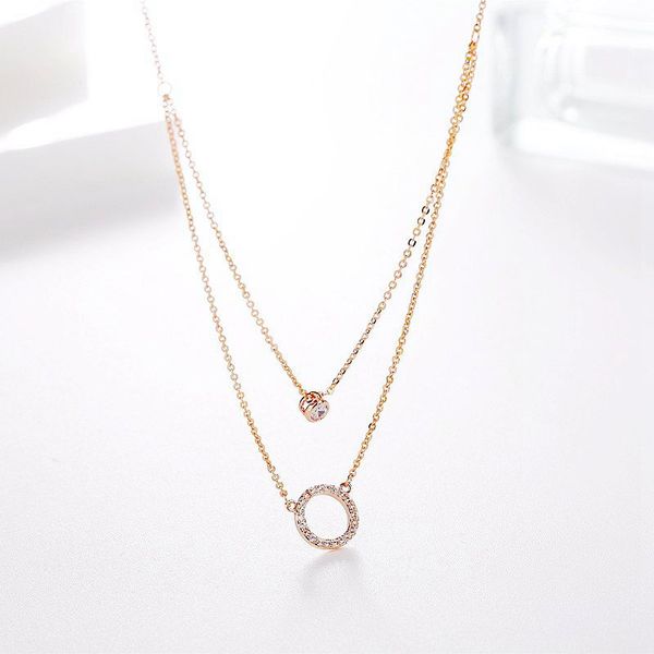 

budrovky exquisite double layers chain necklace for women rose gold color cubic zircon paved round pendant jewelry drop shippingdio chan con, Silver