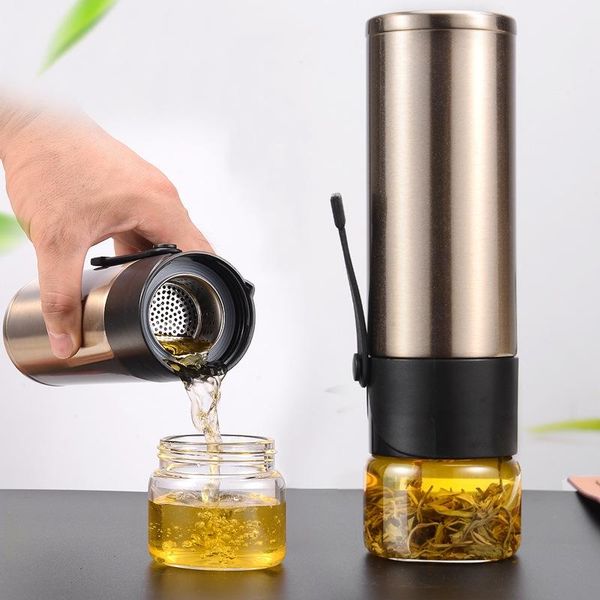 

water bottles 400ml separation of tea cup transparent vacuum stainless steel termo acero inoxidable mug double layer tumbler