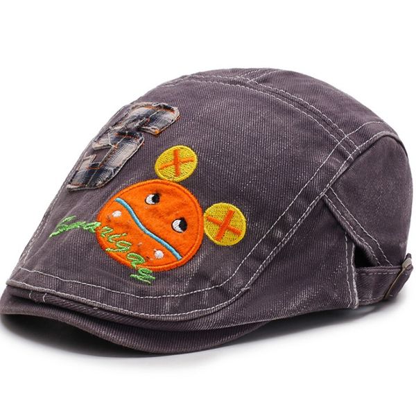 

spring and autumn children's beret cartoon cowboy print cute hat, Blue;gray