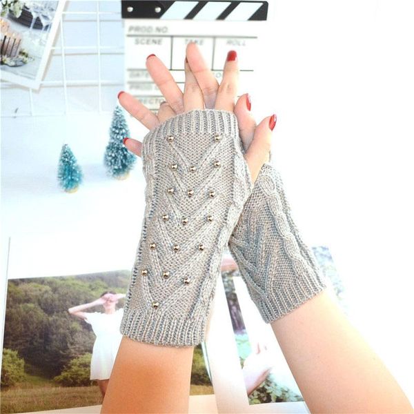 

five fingers gloves warmth riding knitted woolen short half finger korean version arm cover triangle, Blue;gray