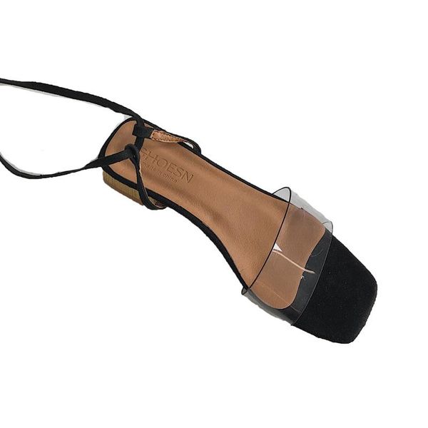 

transparent sandals 2021 summer fashion wear fairy style wild lazy thick heel with middle and cross strap night evening shoes, Black