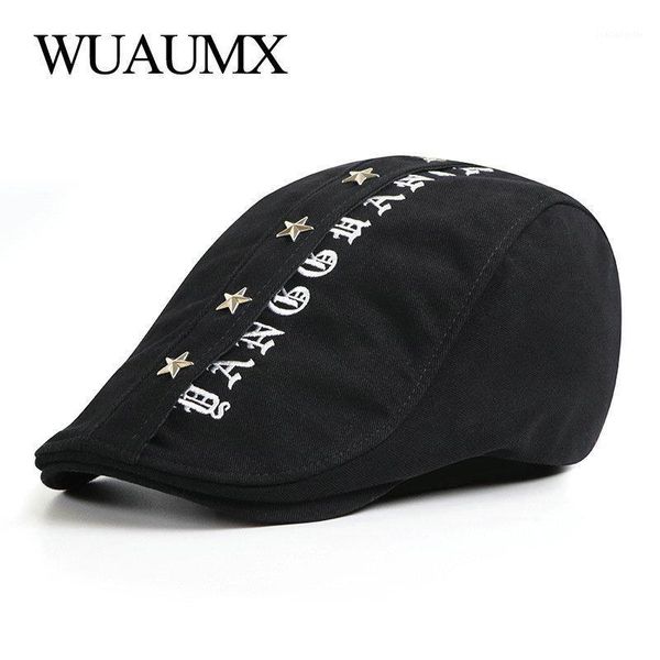 

brand embroidery beret hats for men black white peaked cap women cotton herringbone flat ivy painter sboy hat casquette berets, Blue;gray