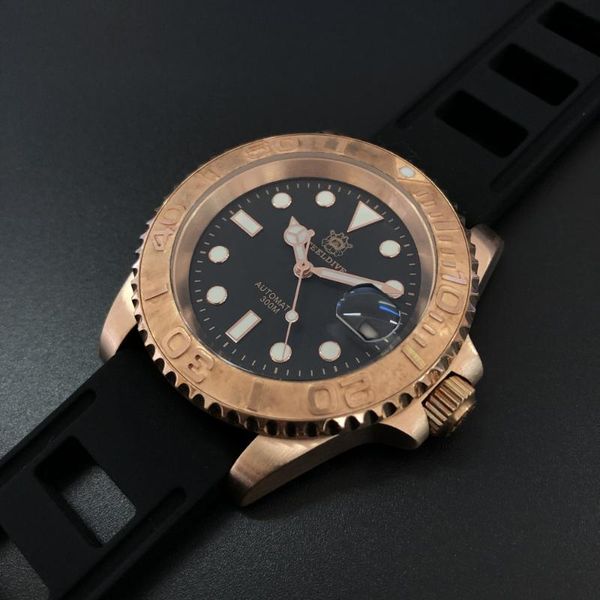 

41mm black dial sapphire cusn8 bronze case 200m waterproof nh35 automatic movement men's dive watch wristwatches, Slivery;brown