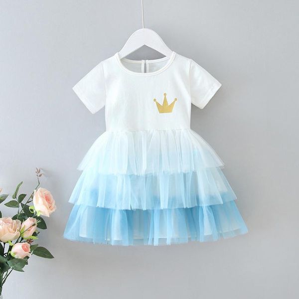 

kids girls mesh layered tutu dress crown princess ballet dance ballerina pink blue costume girl's dresses, Red;yellow