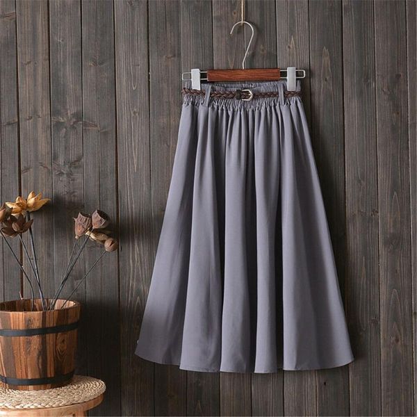

skirts stylish women's retro high-waist solid belt stretch flared pleated swing midi-skirts office lady summer casual skirt onesize, Black