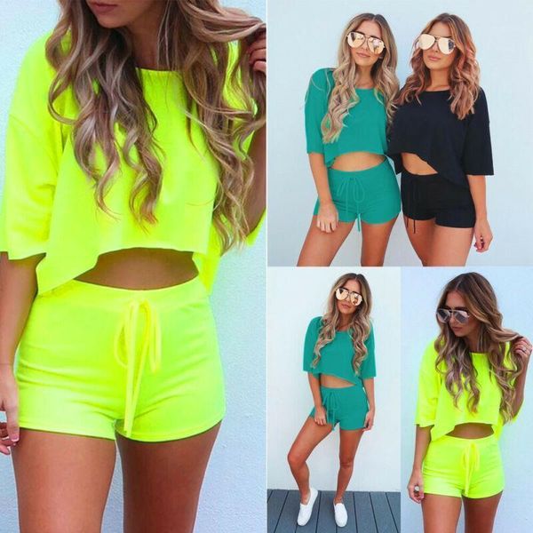 

women's tracksuits women set batwing half sleeve o-neck loose pullover short lace up shorts solid suit clubwear party outfits summer w, Gray