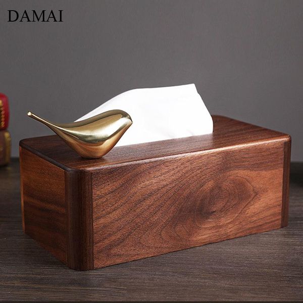 

black walnut wood tissue boxes chinese style pure copper bird decorative pumping paper storage box restaurant napkin holder & napkins