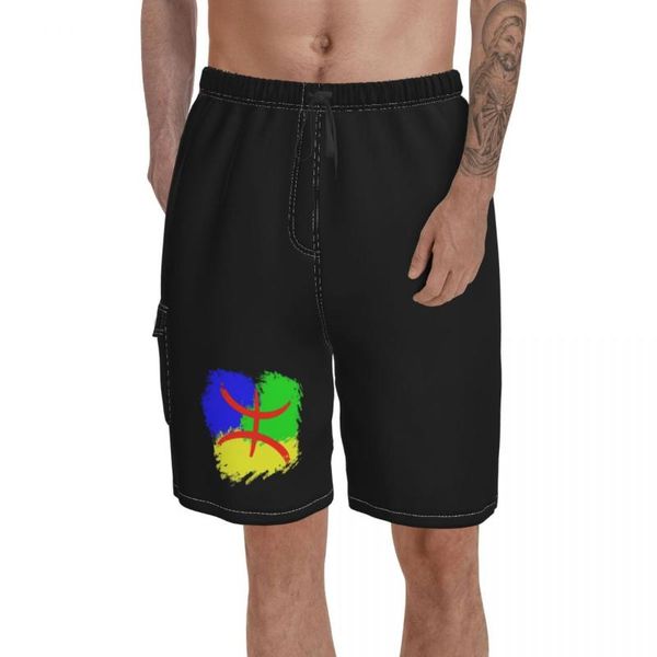 

men's shorts promo pocket beach pants berber flag, amazigh flag breathable quick dry print graphic, White;black