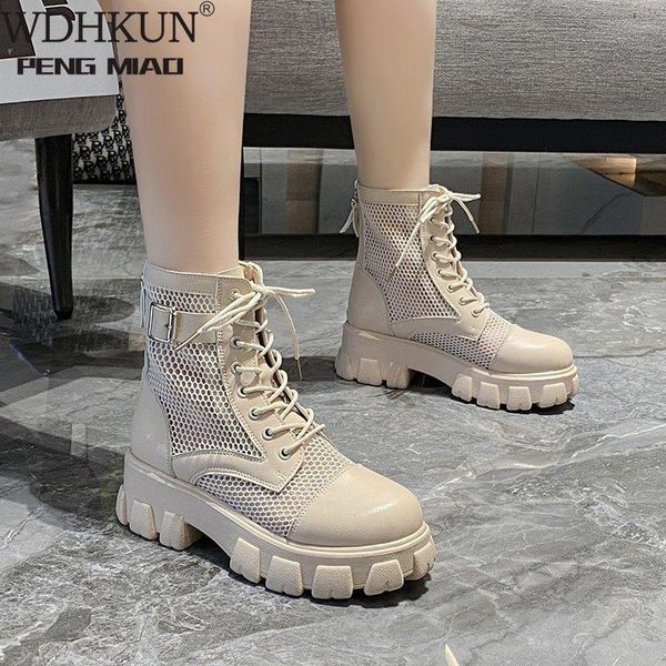 

boots wdhkun 6cm thick sole summer breathable platform women buckle big size 43 lace-up waterproof height increasing, Black