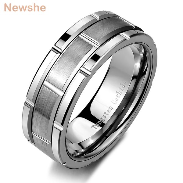

she tungsten men ring 8mm brick pattern brushed bands for him simple wedding jewelry size 9-13, Silver