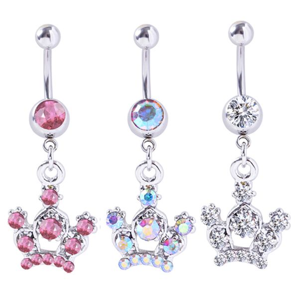 

d0152 crown belly navel button ring mix colors, Silver