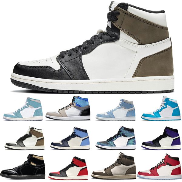 

new arrive 1s basketball shoes man woman white crimson tint pink glaze prototype dark mocha bred toe chicago university blue what the size 3