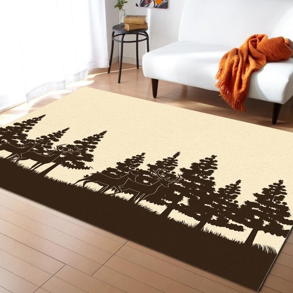 

carpets hunting theme beige deer tree forest printed floor mat door mats lounge rug kids carpet living room bedroom home decoration