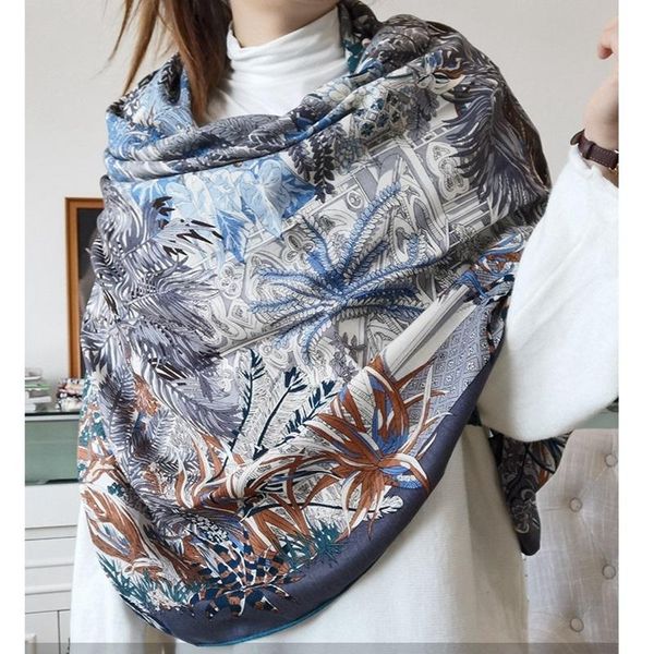 

scarves women elegant blanket scarf wraps garden prints large square cashmere shawl cape ladies charming pashmina foulard 132*132cm, Blue;gray