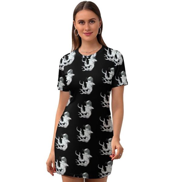 

casual dresses subnautica dress short sleeve pattern autumn bodycon girl polyester fitted one-piece, Black;gray