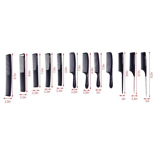 

hair cutting comb black professional combs hairdressing tail carbon anti static brushes, Silver
