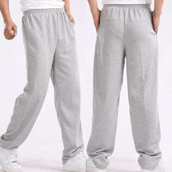 

men solid color elastic waistband pockets sports hip hop loose straight pants soccer running training trousers joggers men's, Black