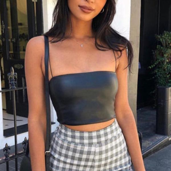 

women's blouses & shirts club pu leather tube solid sleeveless crop tank, White