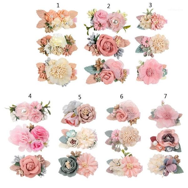 

girls floral hair clips flower fairy little princess lightweight accessories handmade headwear 3 pieces a set1, Slivery;white