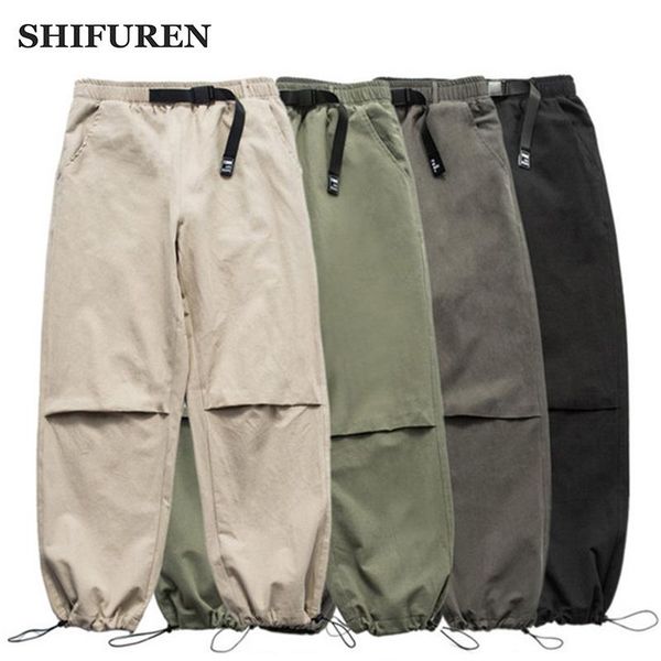 

men's pants shifuren drawstring breathable cotton streetwear ankle-length casual trousers sweatpants male 2021 size s-xxl, Black