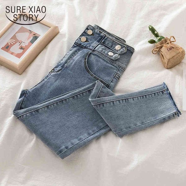 Moda vintage alto cintura namorado para azul zipper skinny jeans casual denim calças mulheres calças 11726 210415